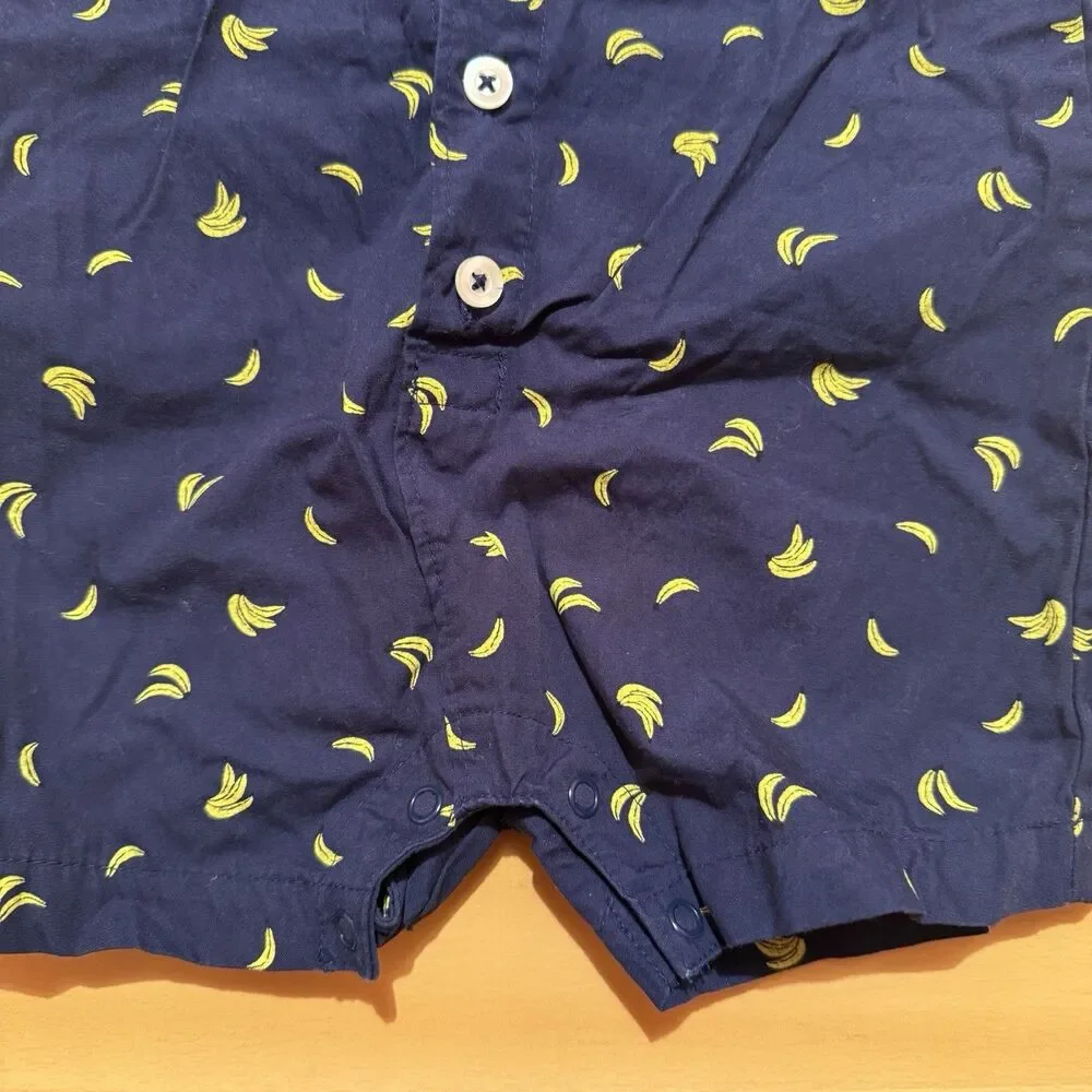 Carters Baby Romper 9 Months Blue Yellow Bananas Collared Button Up One Piece